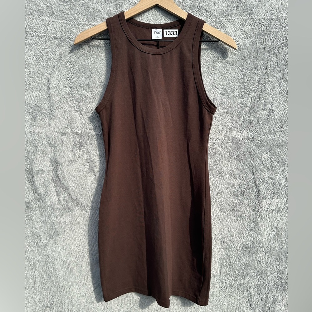 Aritzia TNA Organic Cotton Mini Tank Dress Brown Sleeveless Bodycon Size M